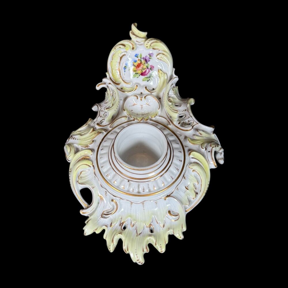 Antique Carl Thieme Dresden Porcelain candle stick candleholder floral gold gild